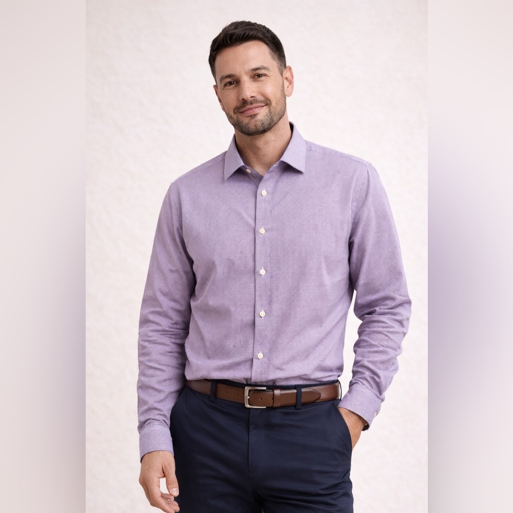 Ben Sherman Tailored Stretch Fit Lavender Check Shirt XL